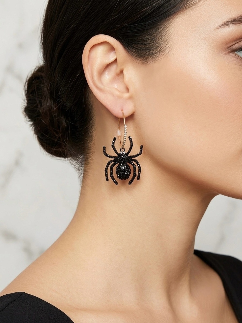 17: Betsey Johnson Black Spider Drop Earrings